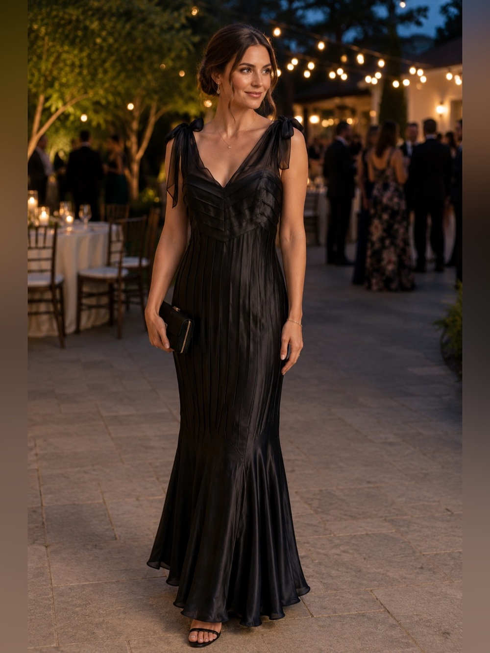 Rickie Freeman For Teri Black Silk Maxi Dress